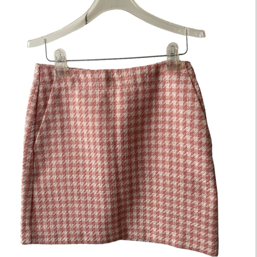LOFT size 0P short pink tweed houndstooth straight skirt